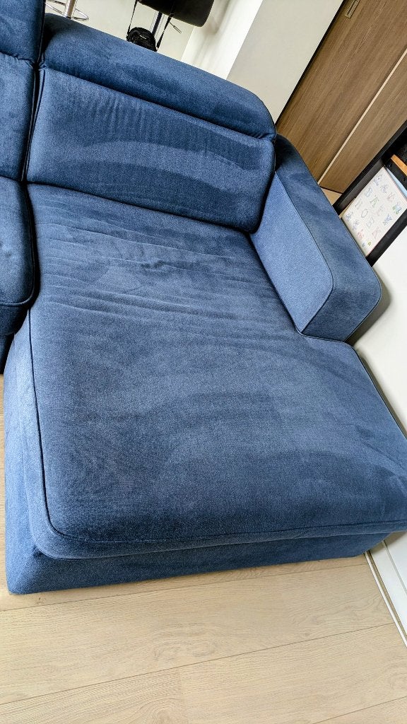 Comfortabel bankstel, 2 elementen, blauwe stof, Huis en Inrichting, Ophalen, 250 tot 300 cm, Gebruikt, Modern en comfortabel