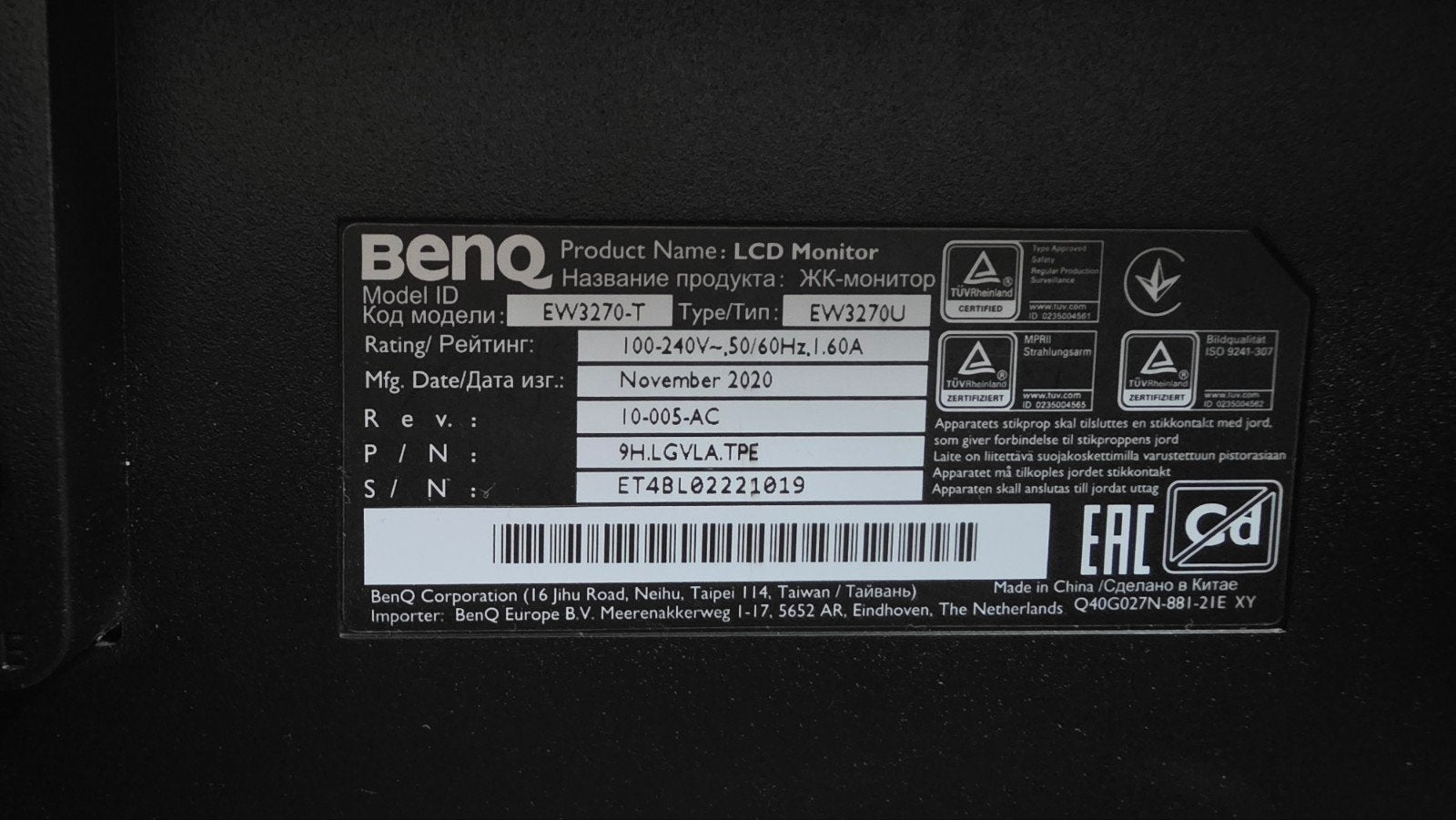 BenQ EW3270U 32 inch 4K monitor - Perfect werkend, Computers en Software, Monitoren, Ophalen, Gebruikt, Ingebouwde speakers, VA