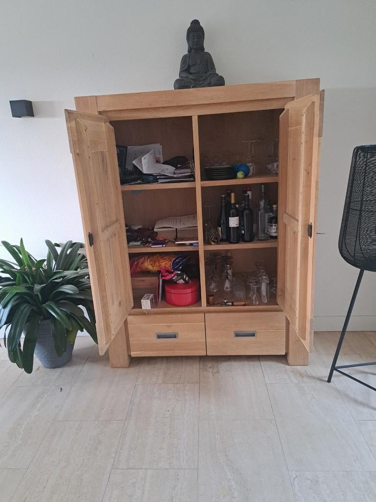 Licht eiken huiskamerkast, Ophalen, 25 tot 50 cm, 100 tot 150 cm