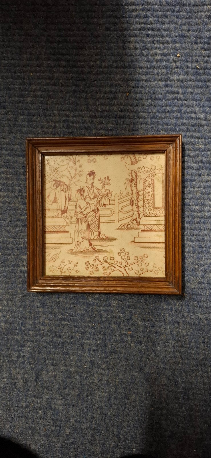 Ingelijste Chinese scène, rood-wit, vintage decoratie, Antiek en Kunst, Ophalen