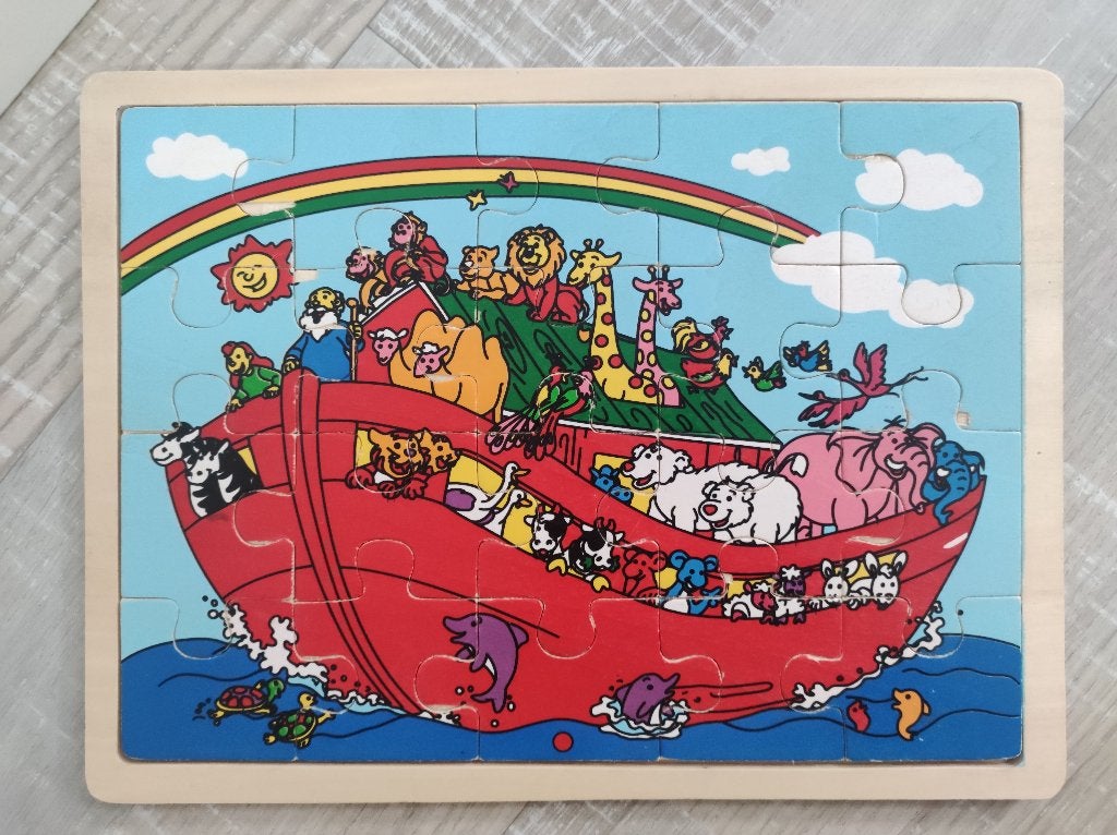 Houten kinder puzzel puzzle Ark van Noach 20 stukjes, 2 tot 4 jaar, Gebruikt, 10 tot 50 stukjes, Ophalen of Verzenden