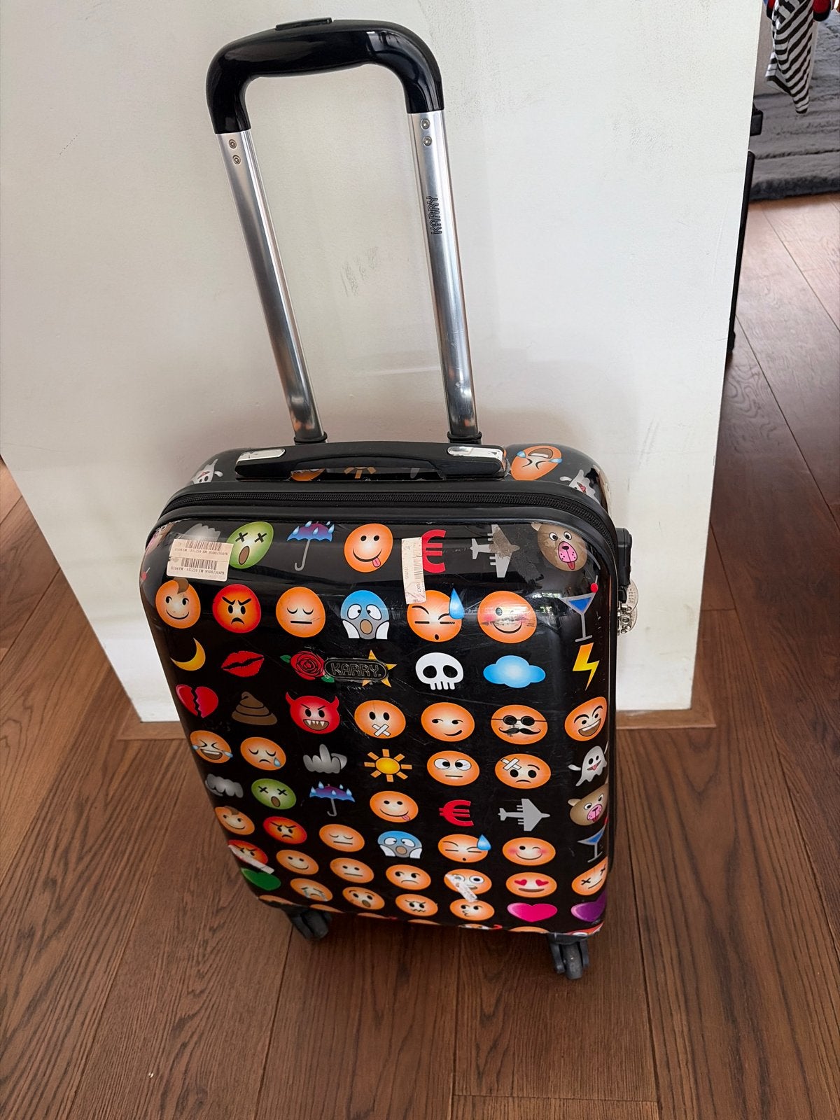 Handbagage trolley met vrolijke smileys, 40 tot 60 cm, Gebruikt, 20 tot 30 cm, Zwart