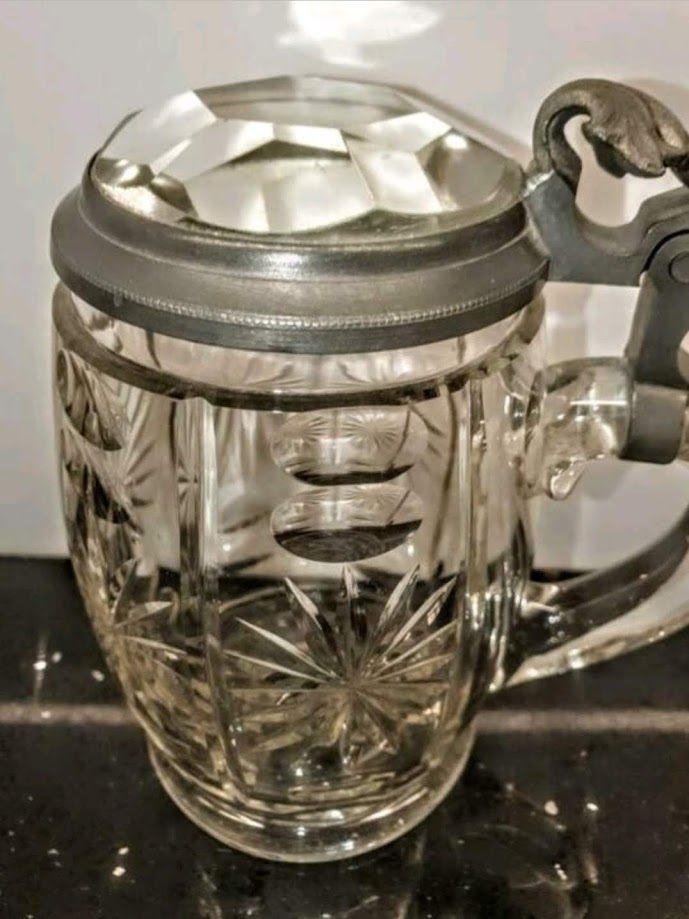 Antieke kristallen bierpul met prisma deksel, Ophalen