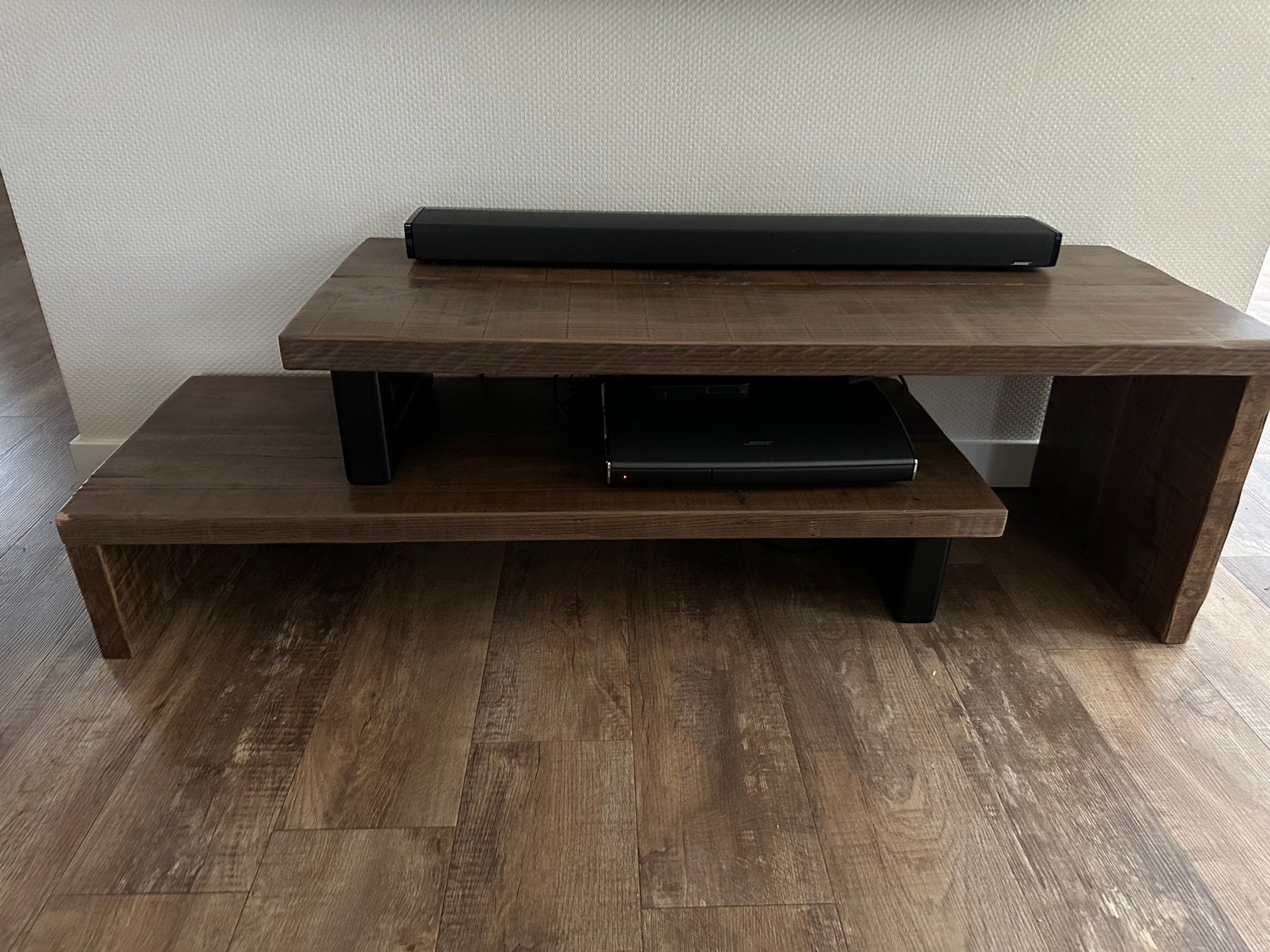 Tv meubel eikenhout/staal 150 cm breed, Ophalen, Gebruikt, 100 tot 150 cm, Eikenhout