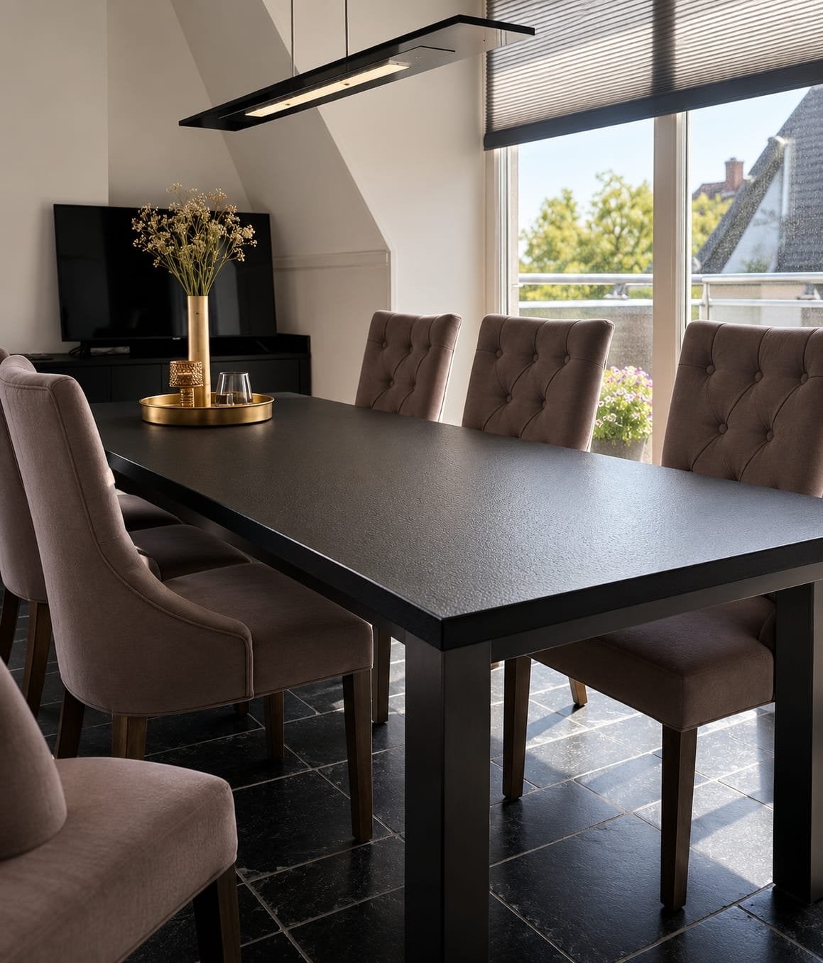 Stijlvolle Granieten Buiten/Eettafel - Duurzaam en Modern, Huis en Inrichting, Tafels | Eettafels, Gebruikt, 50 tot 100 cm, 200 cm of meer