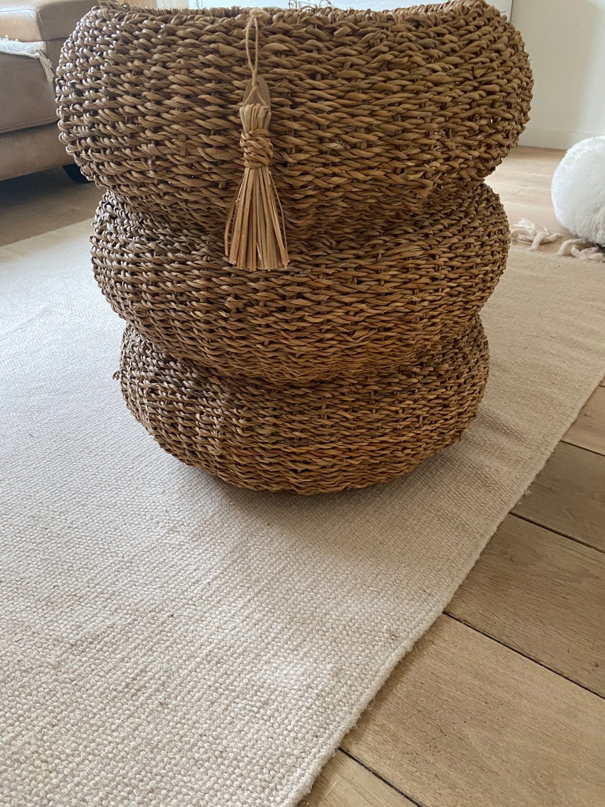 XL boho ibiza mand zeegras sabi riet rattan gevlochten, Ophalen, Nieuw, Rond, Riet