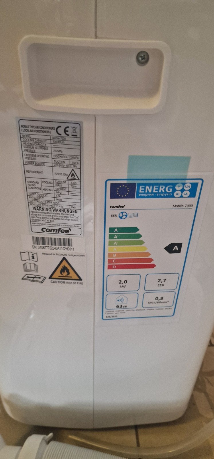 Comfee Mobiele Airco 7000 BTU - Zo goed als nieuw, Ophalen, Minder dan 60 m³, Timer, 3 snelheden of meer