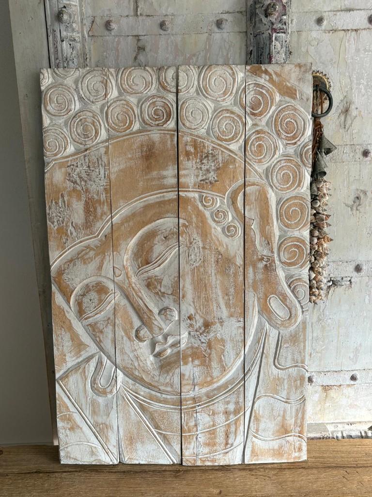 XL boeddha schilderij - stoer paneel van handgesneden hout, Ophalen of Verzenden, Nieuw