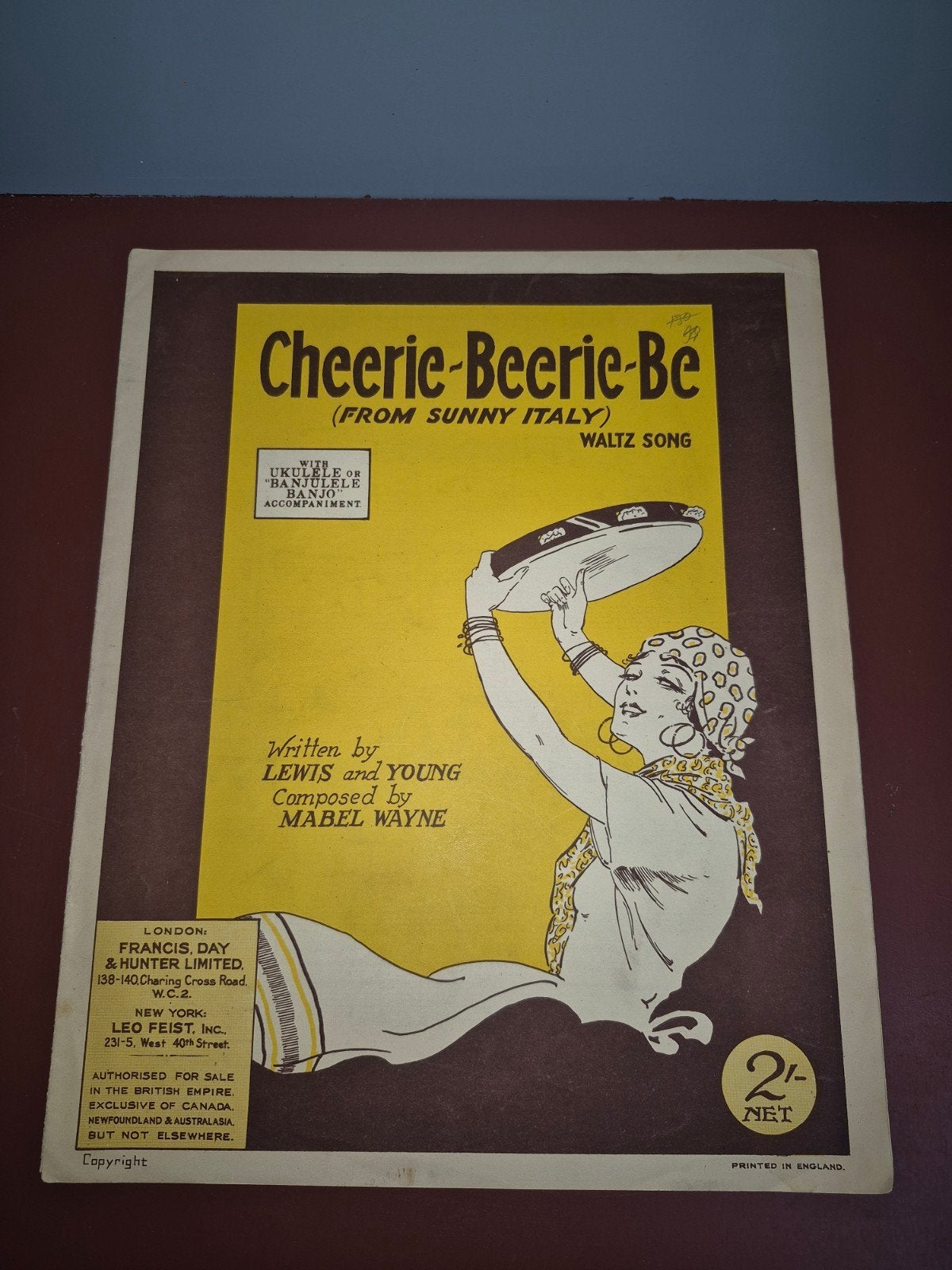 Vintage bladmuziek: Cheerie-Beerie-Be (Waltz Song), Ophalen of Verzenden