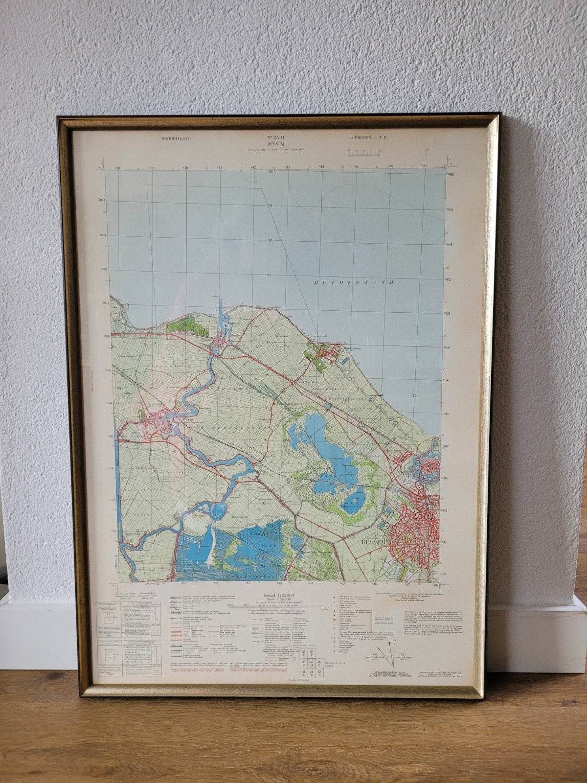 Topografische kaart Bussum/ Weesp/ Naarden 1949 ingelijst, Ophalen, Kaarten en plattegronden, Ingelijst, Overige techniek