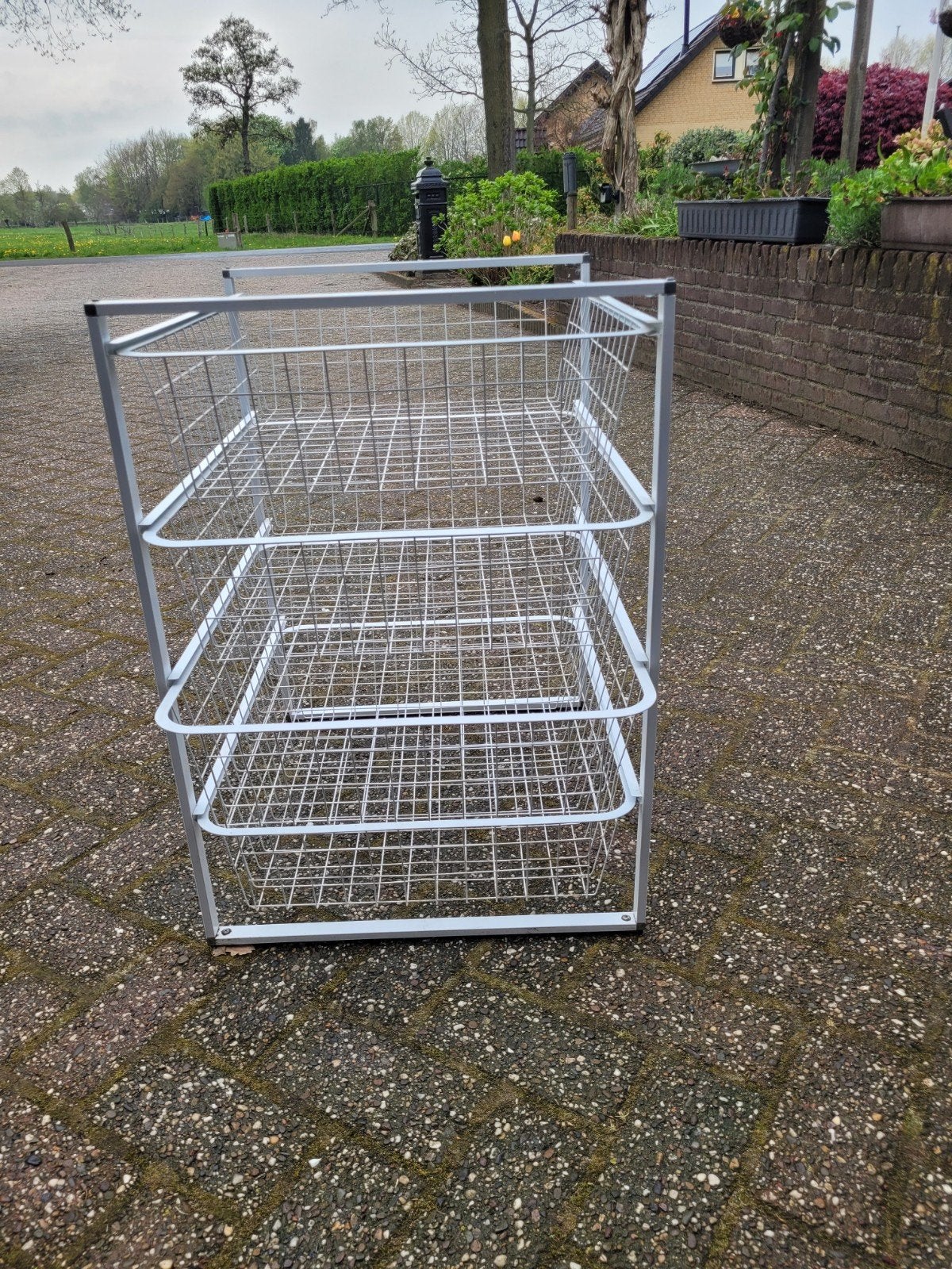 Uitschuifbaar opbergrek met 3 manden - Wit metaal, Ophalen of Verzenden