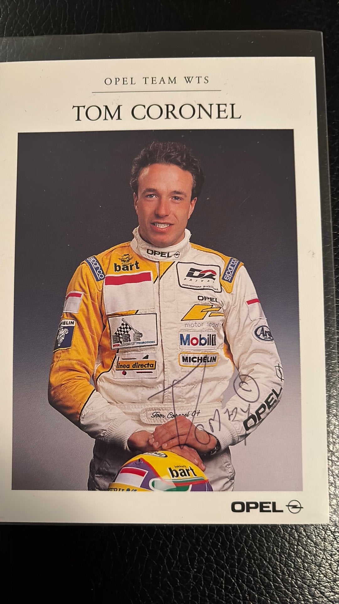 Autosport Formule 1 TOM CORONEL echte handtekening, Verzamelen, Ophalen of Verzenden, Zo goed als nieuw, Overige sporten, Spelerskaart