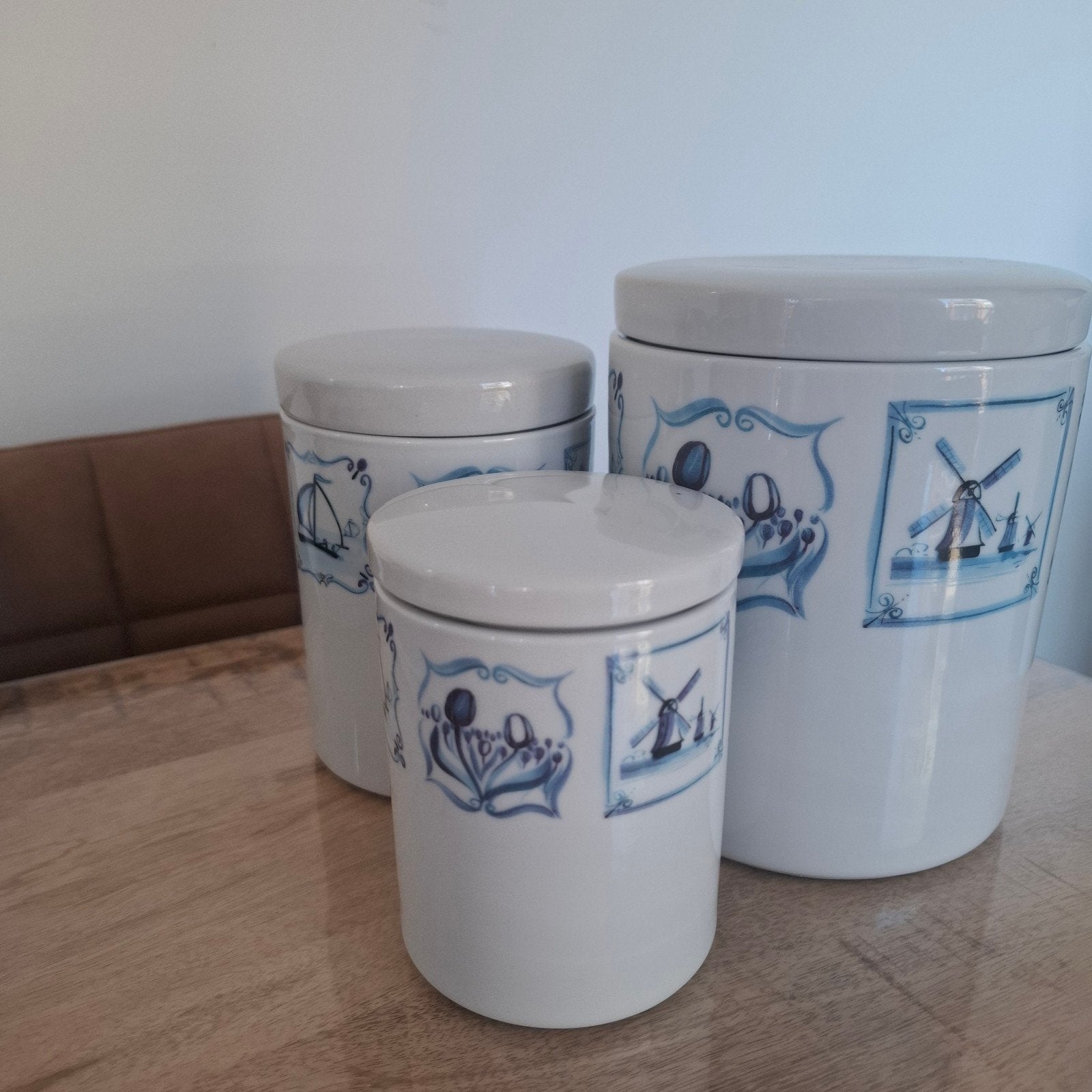 Set van 3 Delfts Blauwe Voorraadpotten, Ophalen of Verzenden