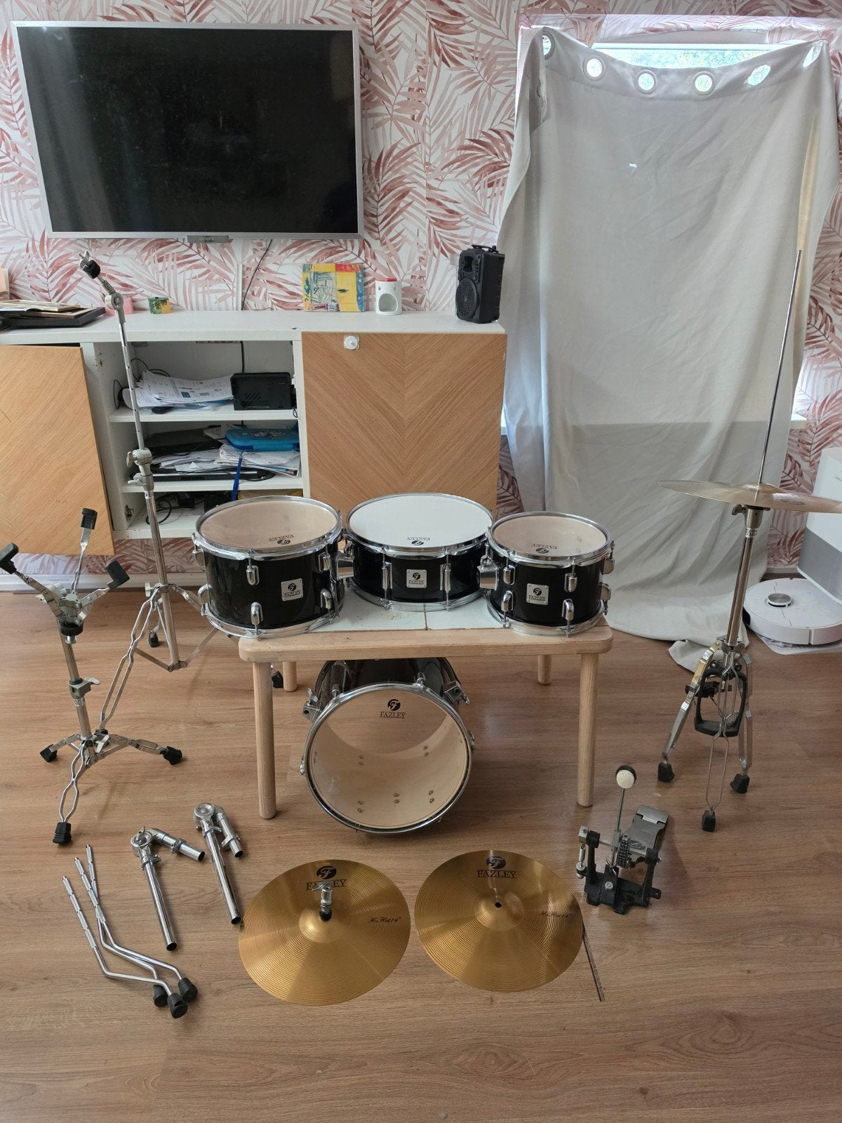 Fazley akoestisch drumstel – complete set – zwart