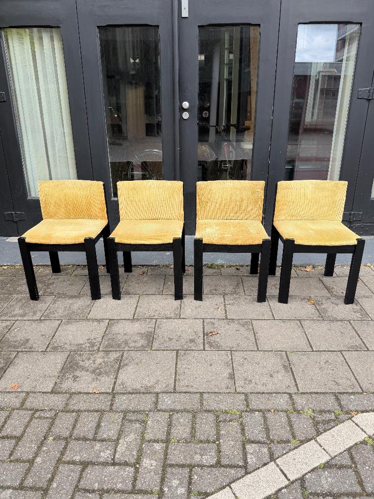 Midcentury corduroy eetkamerstoelen, vintage design stoelen, Huis en Inrichting, Stoelen, Ophalen, Gebruikt, -, -
