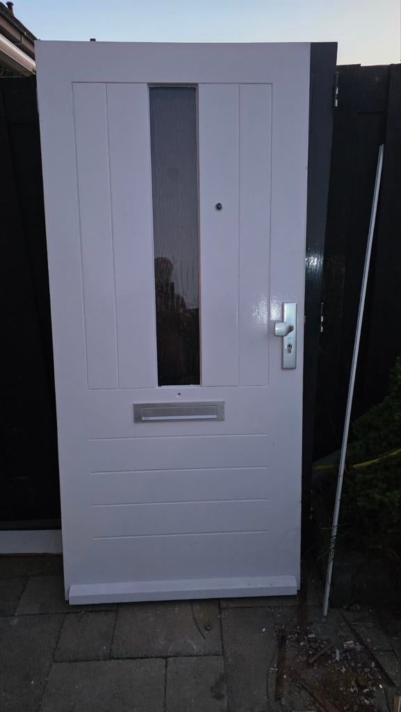 Witte Buitendeur met Glas en Brievenbus, Ophalen of Verzenden, Glas, Buitendeur, 200 tot 215 cm