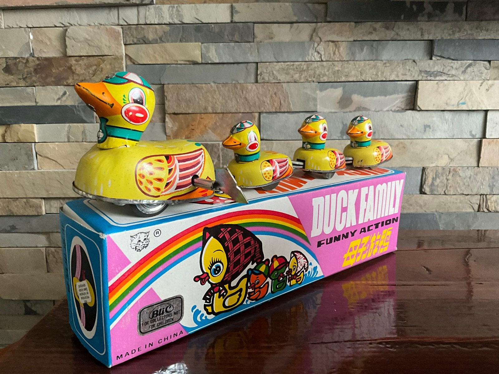 Antieke blikken eenden familie - 28 cm - Met doos en sleutel, Ophalen of Verzenden