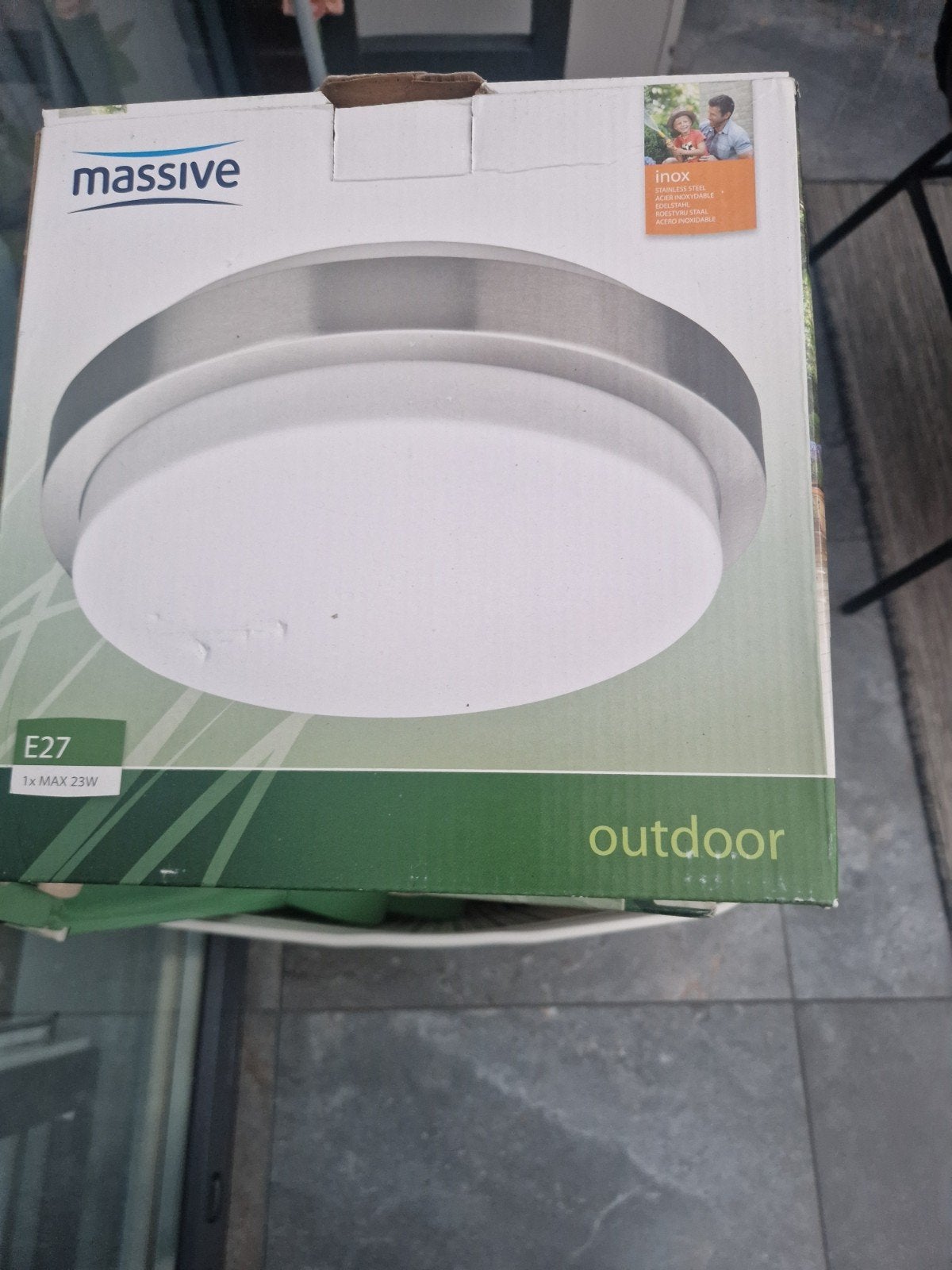 Massive Inox Outdoor Plafondlamp E27 Max 23W, Minder dan 50 watt, Nieuw, Ophalen of Verzenden, Netvoeding