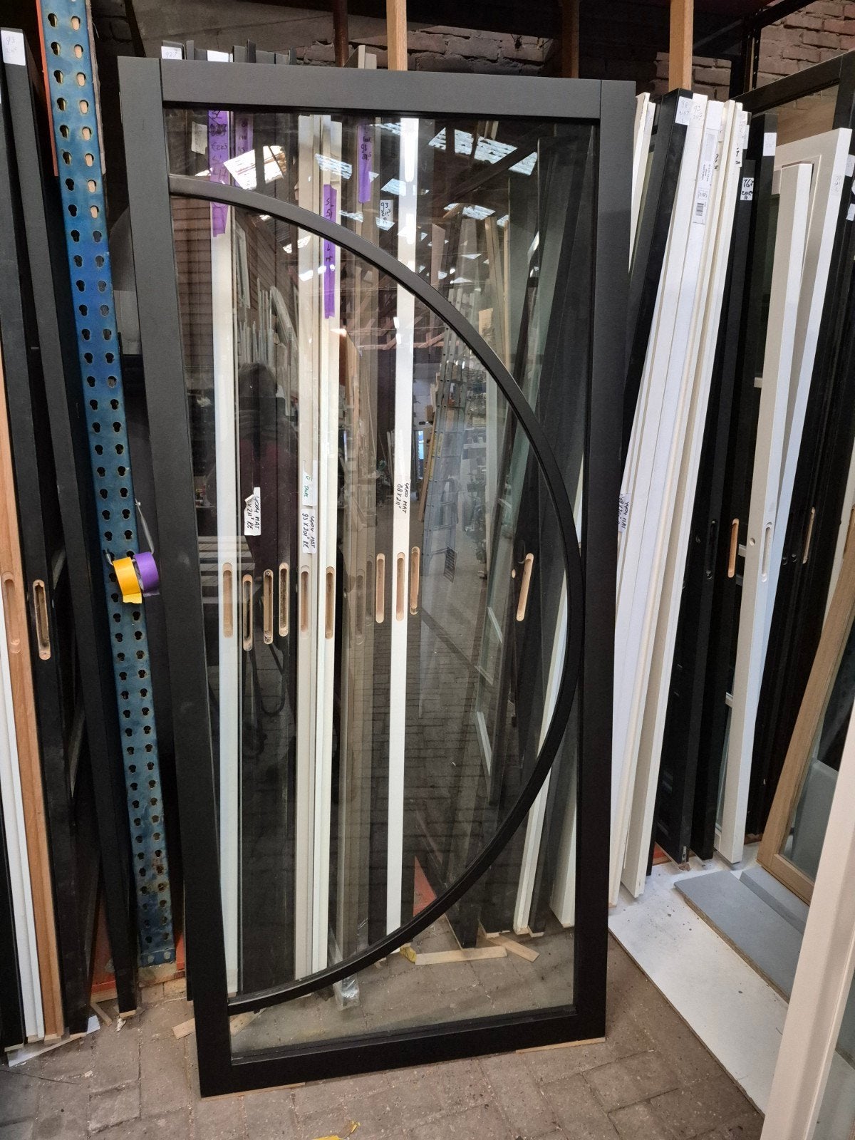 93x211,5cm binnendeur opdek R staallook blank glas SL60, Ophalen, ., Binnendeur, Nieuw
