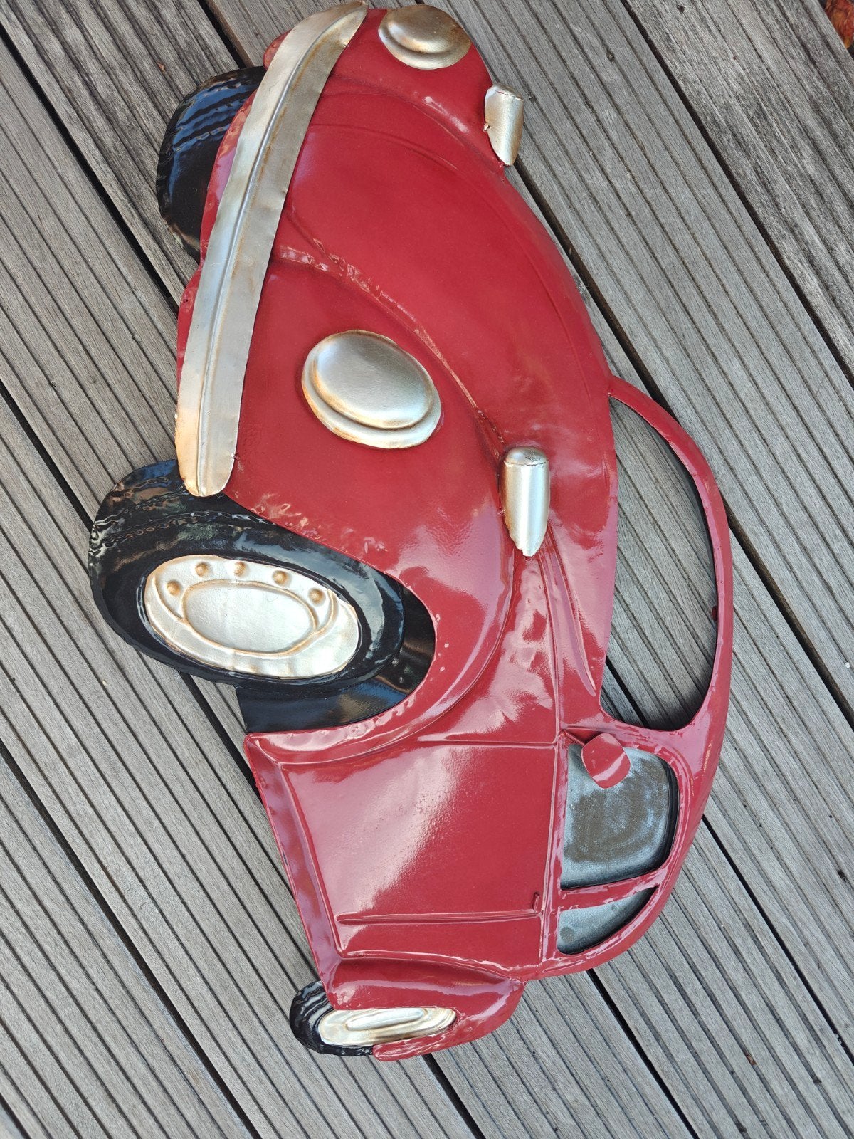 Decoratieve metalen kever auto wanddecoratie rood, Ophalen of Verzenden, Zo goed als nieuw, Auto's