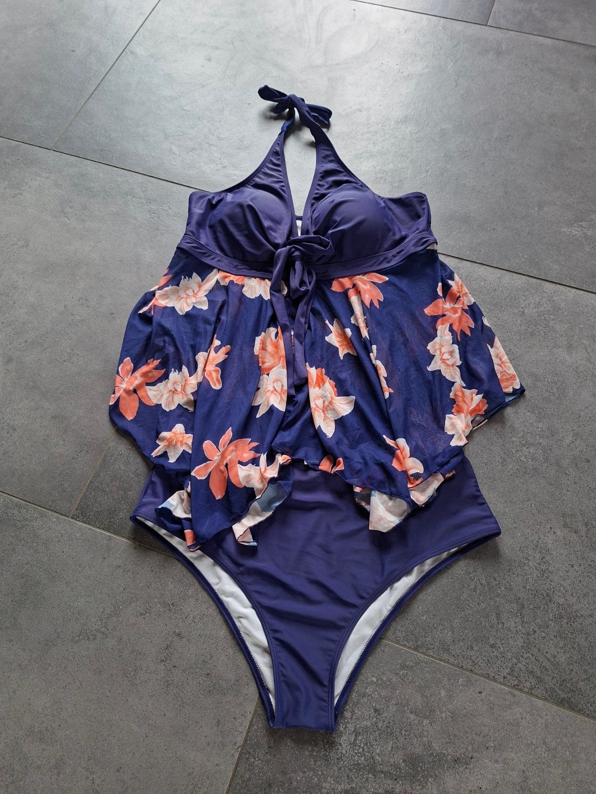 Tankini set met bloemen - 2XL, Kleding | Dames, Blauw, Ophalen of Verzenden, Bikini, Onbekend
