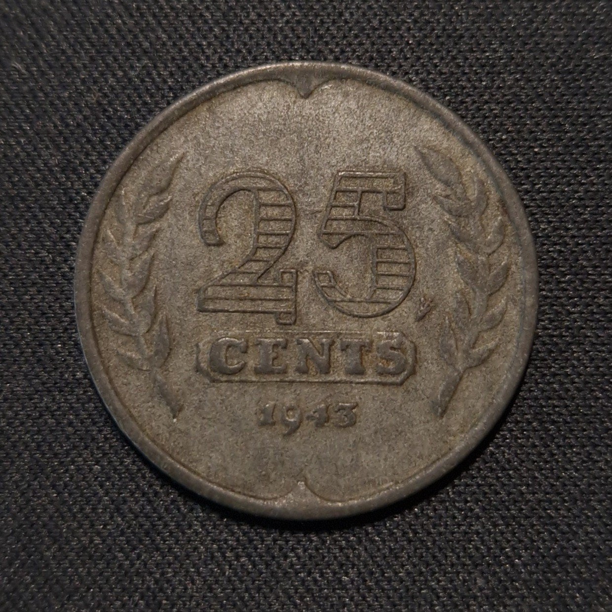 25 cent 1943 zink, Postzegels en Munten, Verzenden, Koningin Wilhelmina, 25 cent, Losse munt