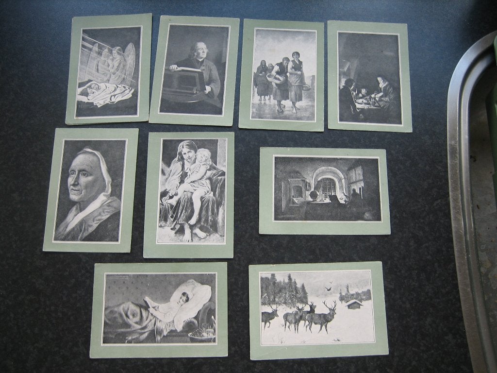 RELIGIE 9 ansichtkaarten groen kader bijbeltext AZ  ref, Verzamelen, Ansichtkaarten | Themakaarten, Ophalen of Verzenden, Voor 1920