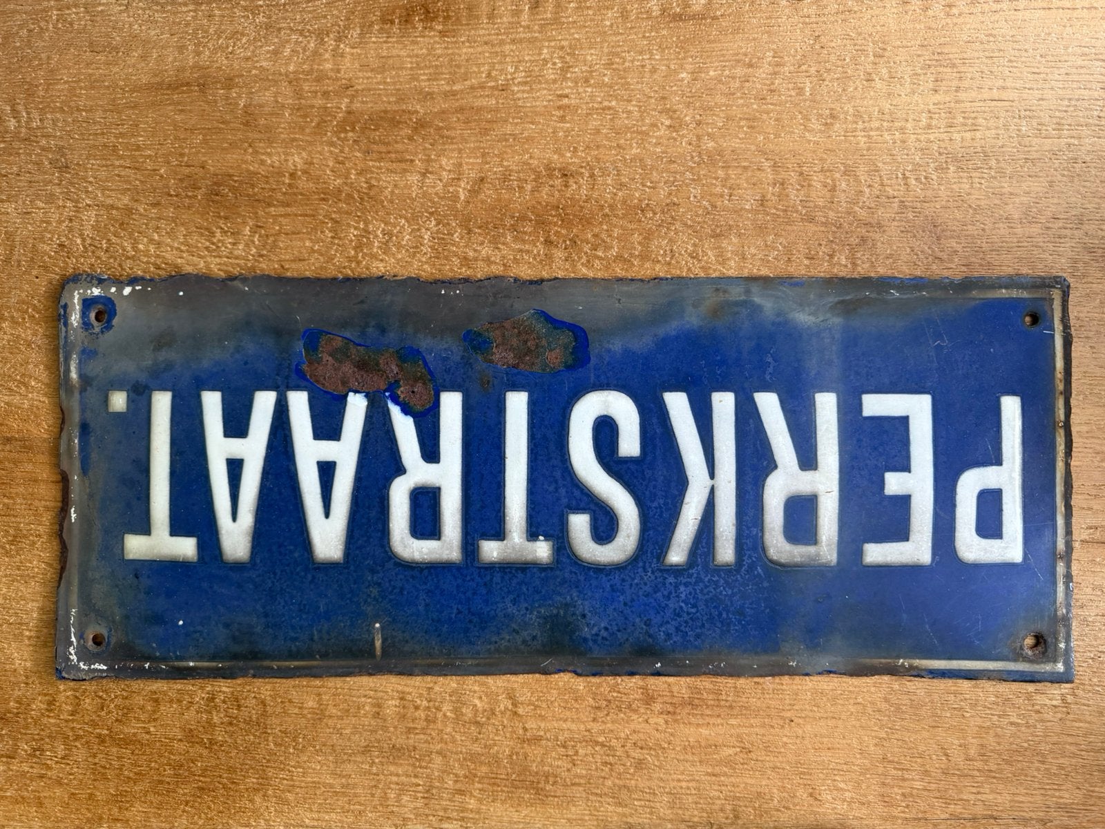 Perkstraat prachtig oud bord emaille, Ophalen of Verzenden