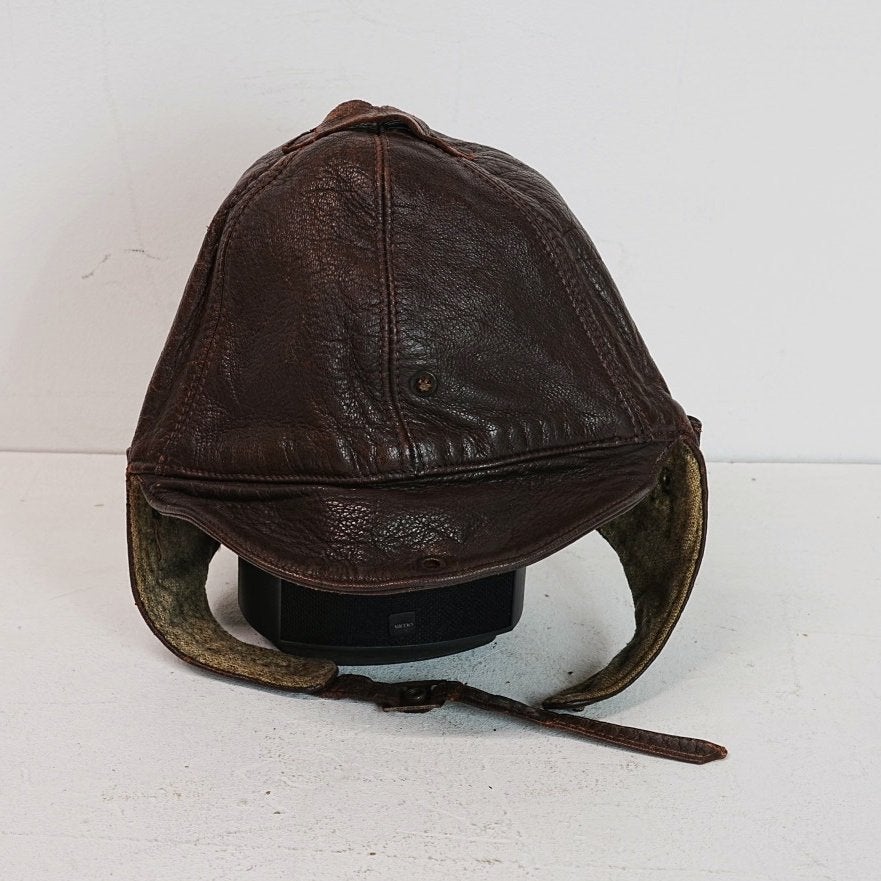 Vintage leren bromer/ vliegers muts - Bruin, Ophalen of Verzenden, Gebruikt