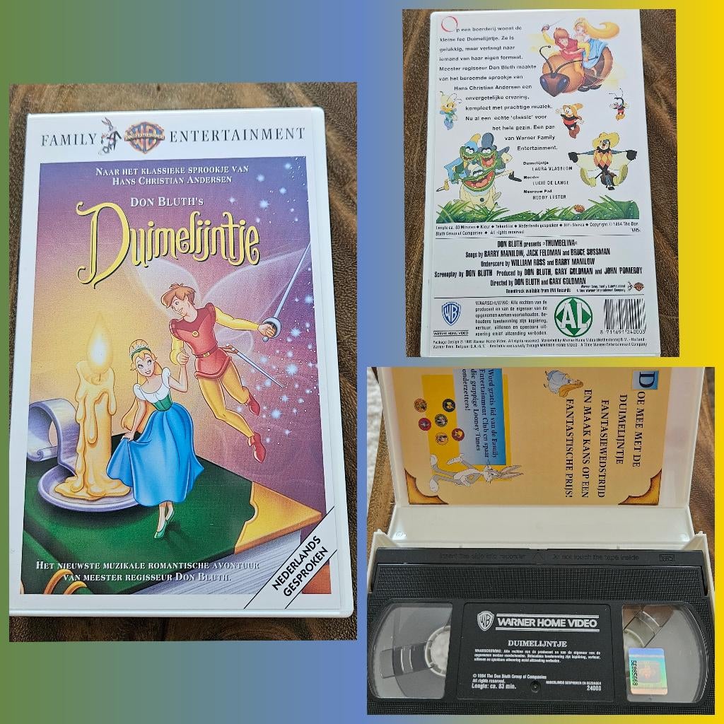 Duimelijntje, sprookje op VHS, gezellig cadeautje, tekenfilm, Tekenfilm, Alle leeftijden, Ophalen of Verzenden, Zo goed als nieuw