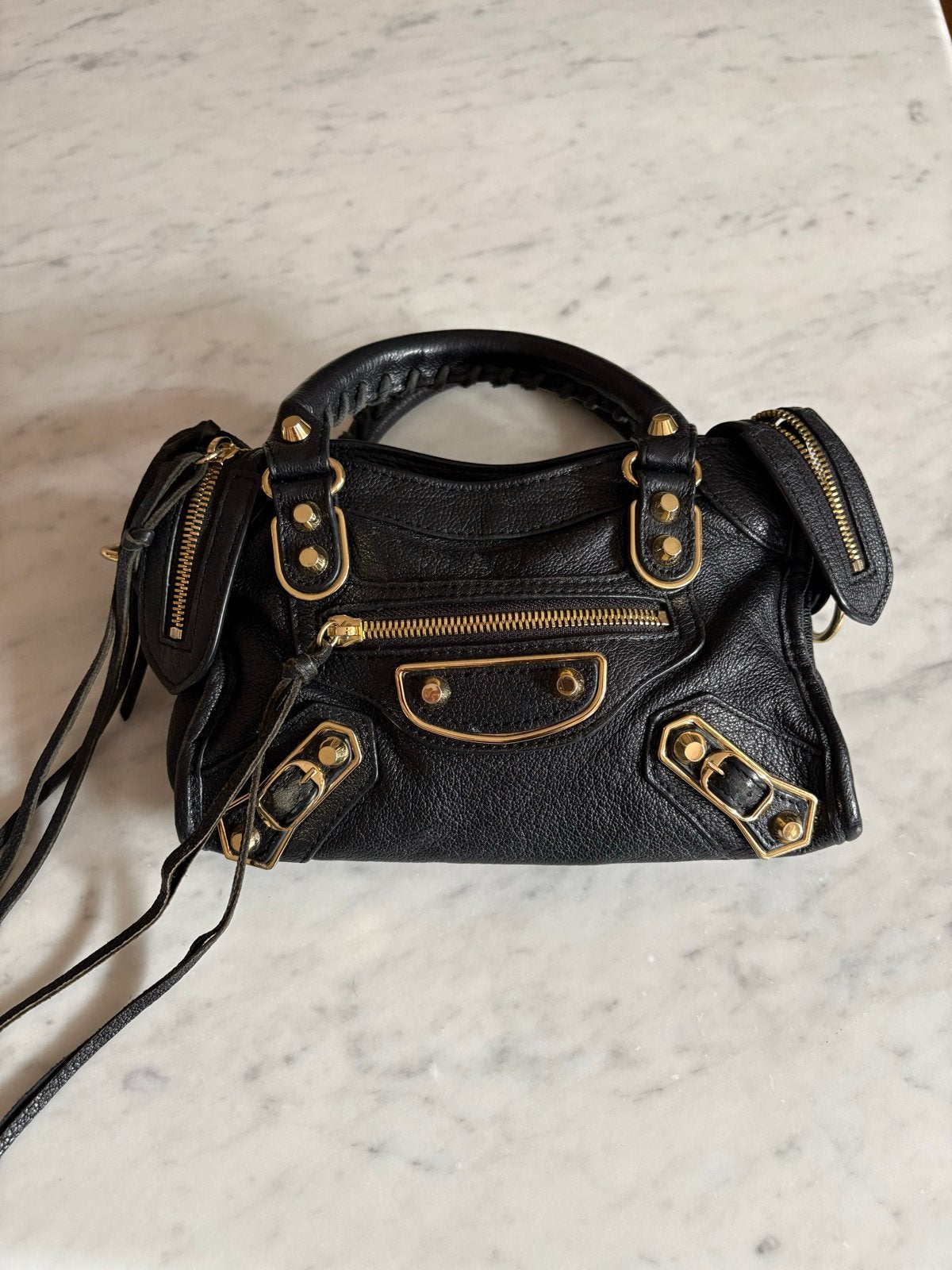 Balenciaga City Bag Mini Zwart met Gouden Hardware, Sieraden, Tassen en Uiterlijk, Ophalen of Verzenden, Gebruikt, Zwart, Handtas