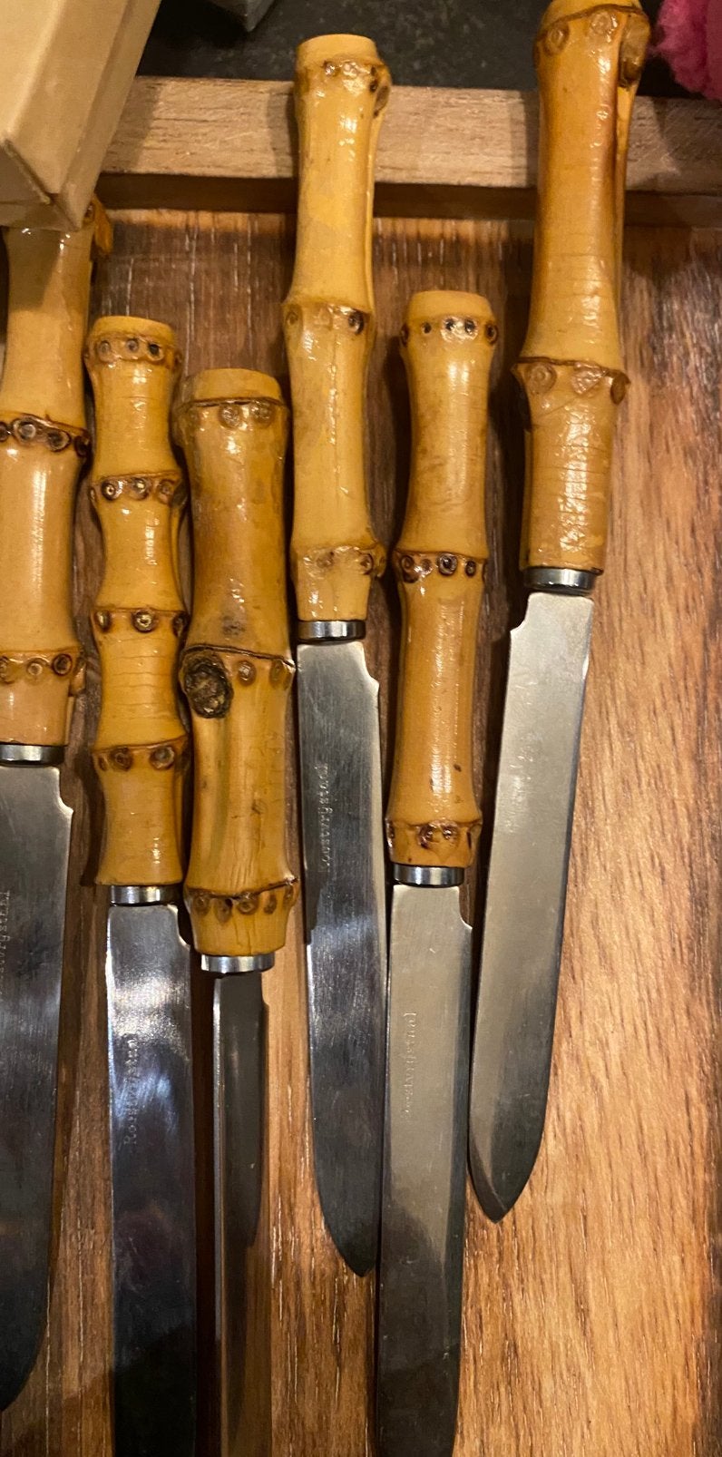 Messenset-Echte Bamboe Handvaten(6 stuks)Jaren 60/70 Boho, Ophalen