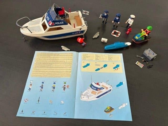 Playmobil politie set (boot, auto, helicopter), Gebruikt, Complete set, Overige typen, Ophalen of Verzenden