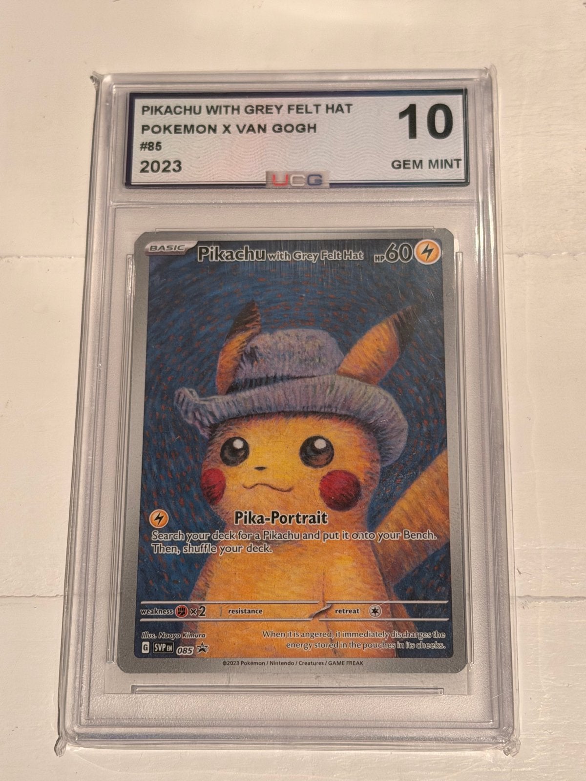 Pikachu with grey filt hat Pokemon x Van Gogh UCG 10, Hobby en Vrije tijd, Verzamelkaartspellen | Pokémon, Nieuw, Losse kaart