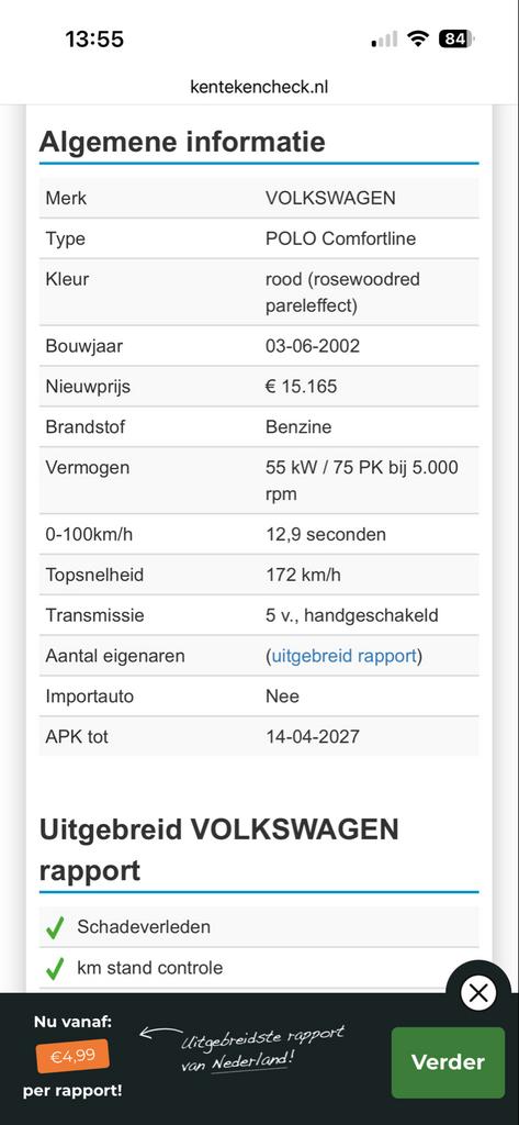 Volkswagen Polo 1.4 55KW 2002 Rood, Voorwielaandrijving, 4 cilinders, Origineel Nederlands, Handgeschakeld