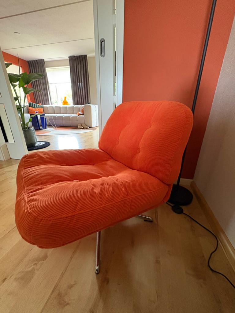 IKEA DYVLINGE Vintage Fauteuil Stoel Oranje Corduroy, Ophalen, Zo goed als nieuw, Stof, 75 tot 100 cm