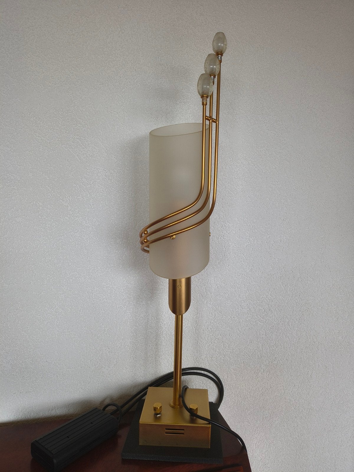 Messing lamp met mat glas, Dimbaar, 78 cm, Goud, Ophalen of Verzenden