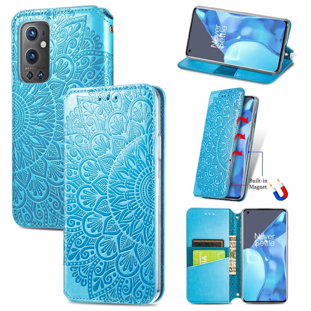 Luxe PU Lederen Wallet Case Set voor OnePlus 9 Pro _ Blauw, Verzenden, Nieuw, Hoesje of Tasje