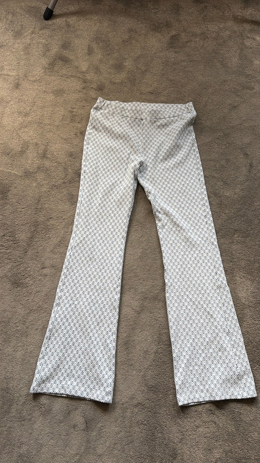 Flared broek wit blauw zilver mt L Cotton Club, Meerkleurig, Maat 42/44 (L), Ophalen of Verzenden, Zo goed als nieuw