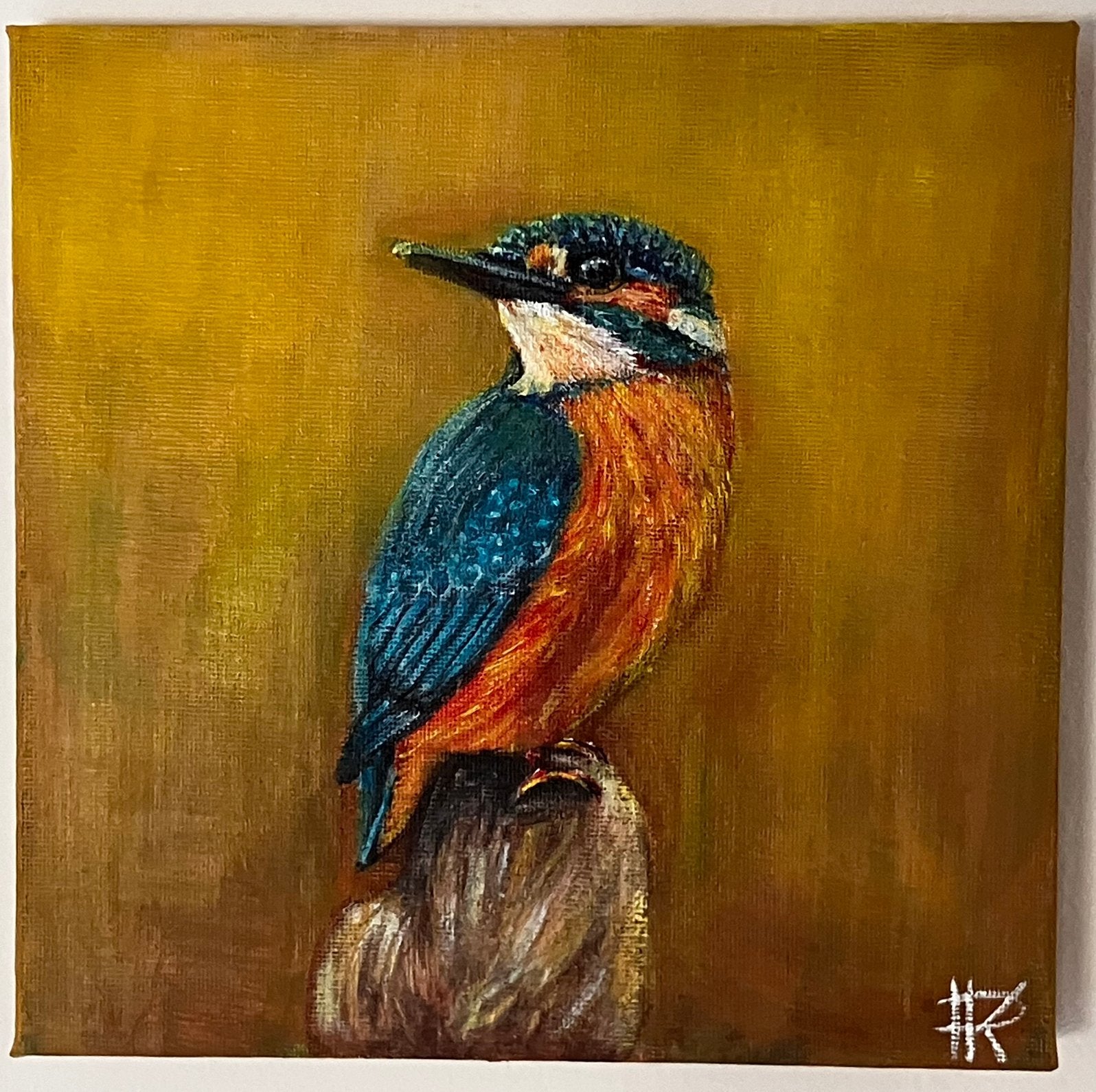 Schilderij ijsvogel  handgeschilderd, Acrylverf, Ophalen of Verzenden, Dieren, Gesigneerd