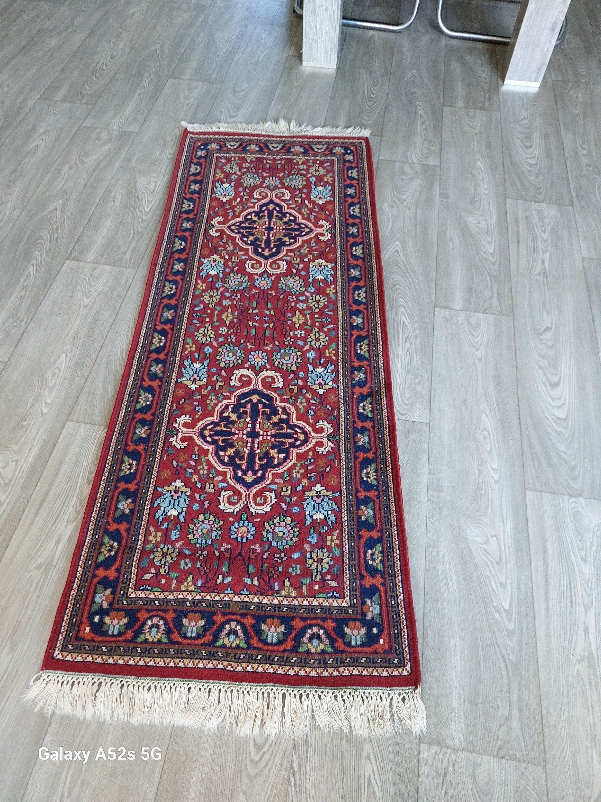 Vintage  handgeknoopte Perzische  loper., Huis en Inrichting, Stoffering | Tapijten en Kleden, Ophalen, Rechthoekig, 200 cm of meer