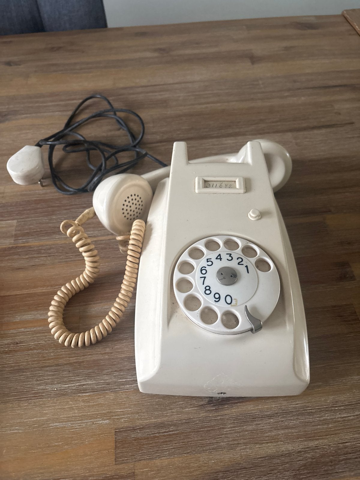 Vintage draaischijf telefoon - Crème wit, Telecommunicatie, Overige Telecommunicatie, Ophalen of Verzenden, Gebruikt
