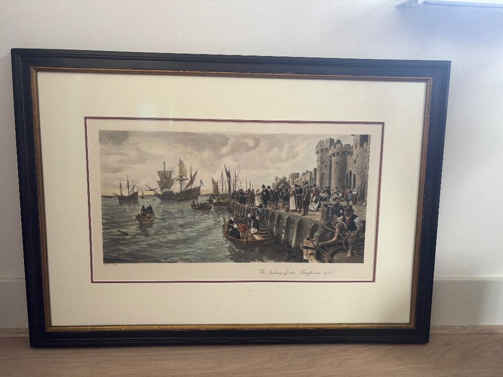 Tekening mayflower 1620, Antiek en Kunst, Kunst | Schilderijen | Klassiek, Ophalen, Ingelijst, Tekening, Klassiek