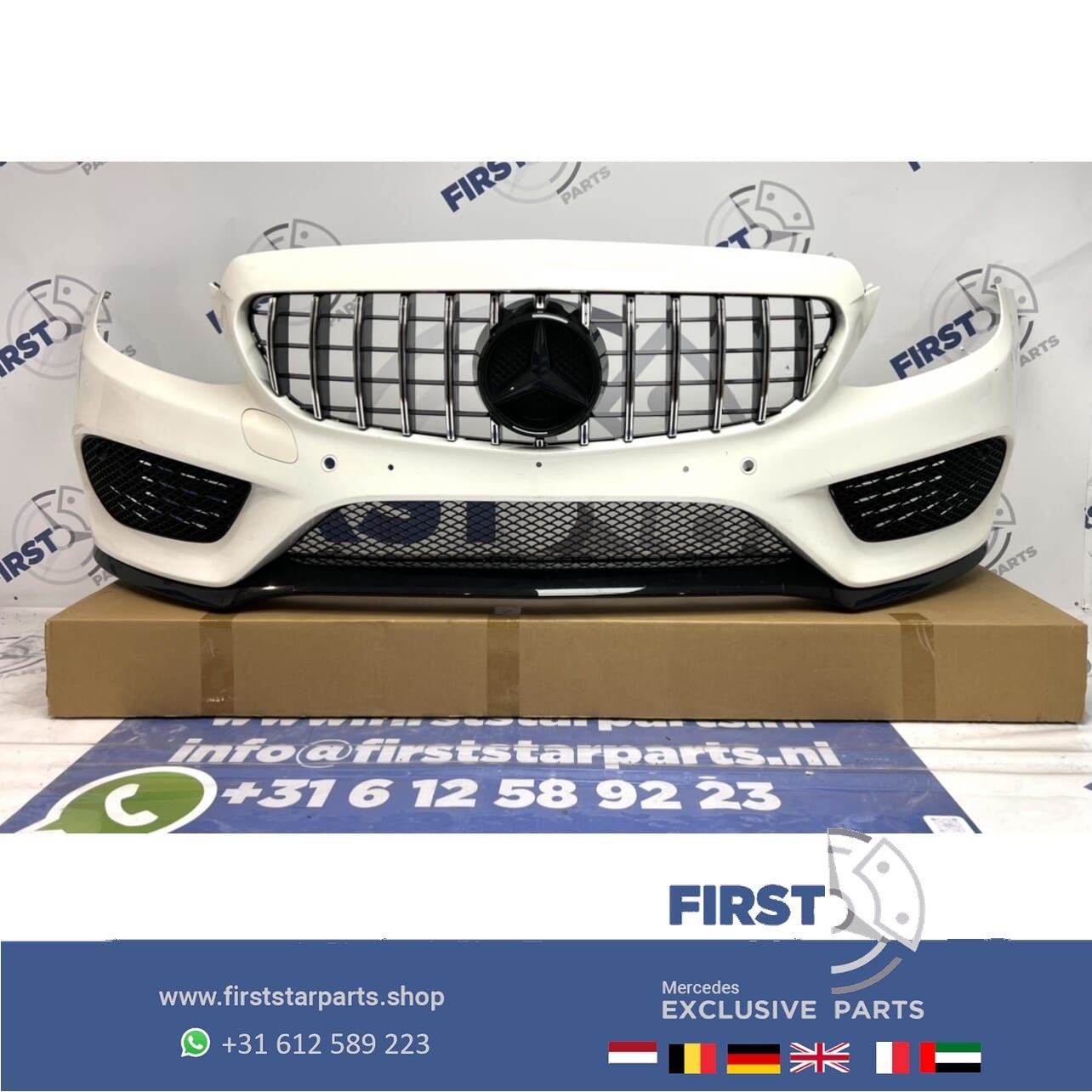 W205 GT AMG VOORBUMPER WIT BUMPER + PANAMERICANA GRIL origin, Gebruikt, -, Voor, Ophalen of Verzenden