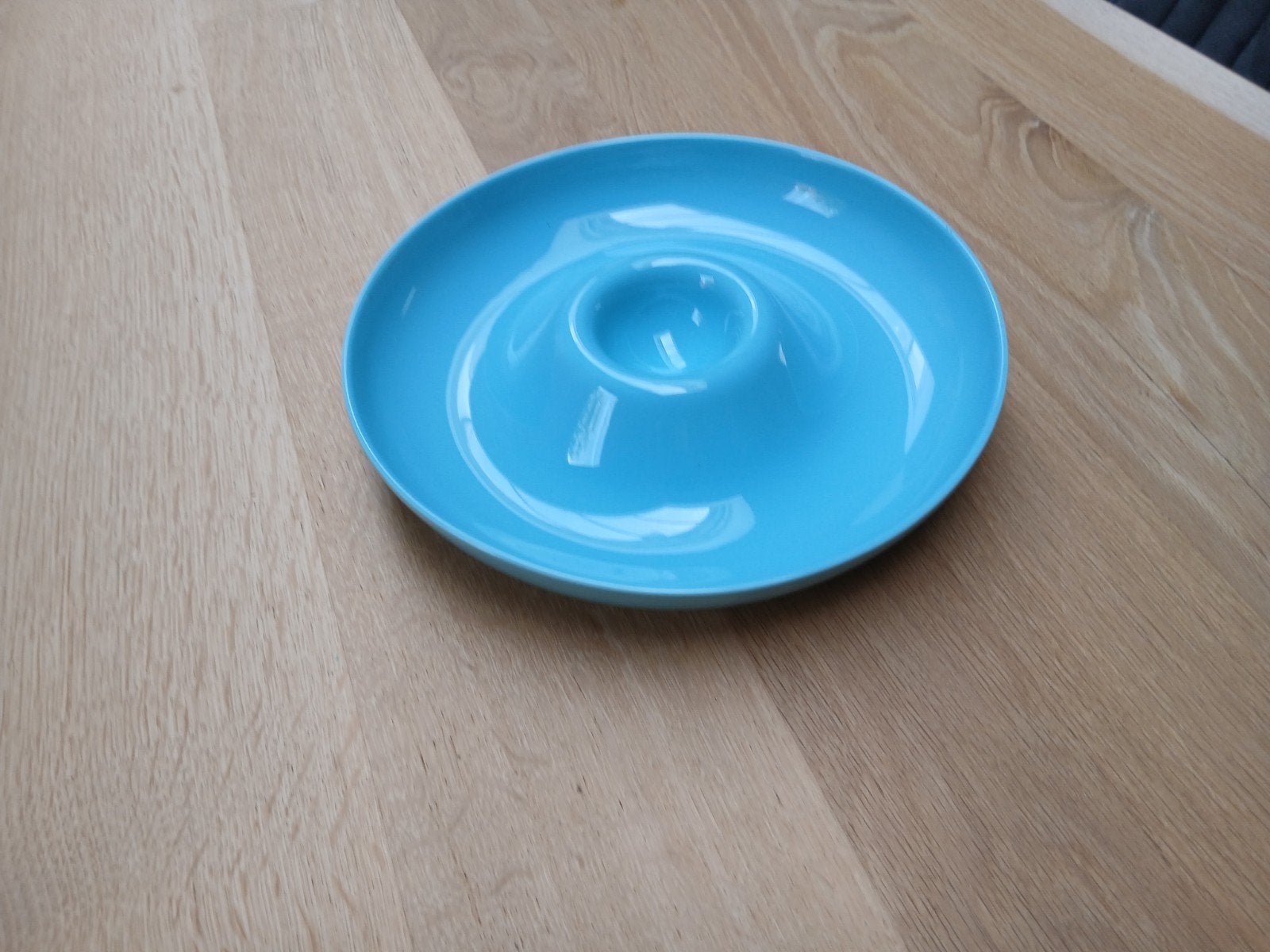 mooie blauwe hapjes schaal met dip bakje, Ophalen, Porselein of Keramiek, Schaal, Rond