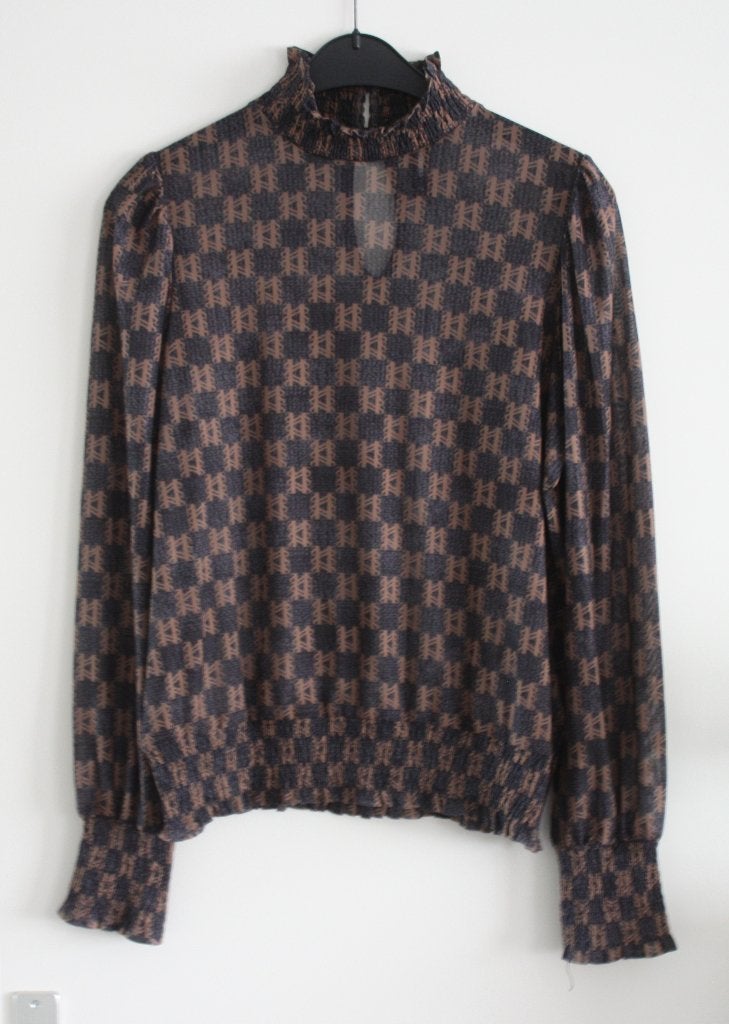 bruin grijze blouse shirt maat s, Ophalen of Verzenden, Gedragen, Maat 36 (S), Bruin