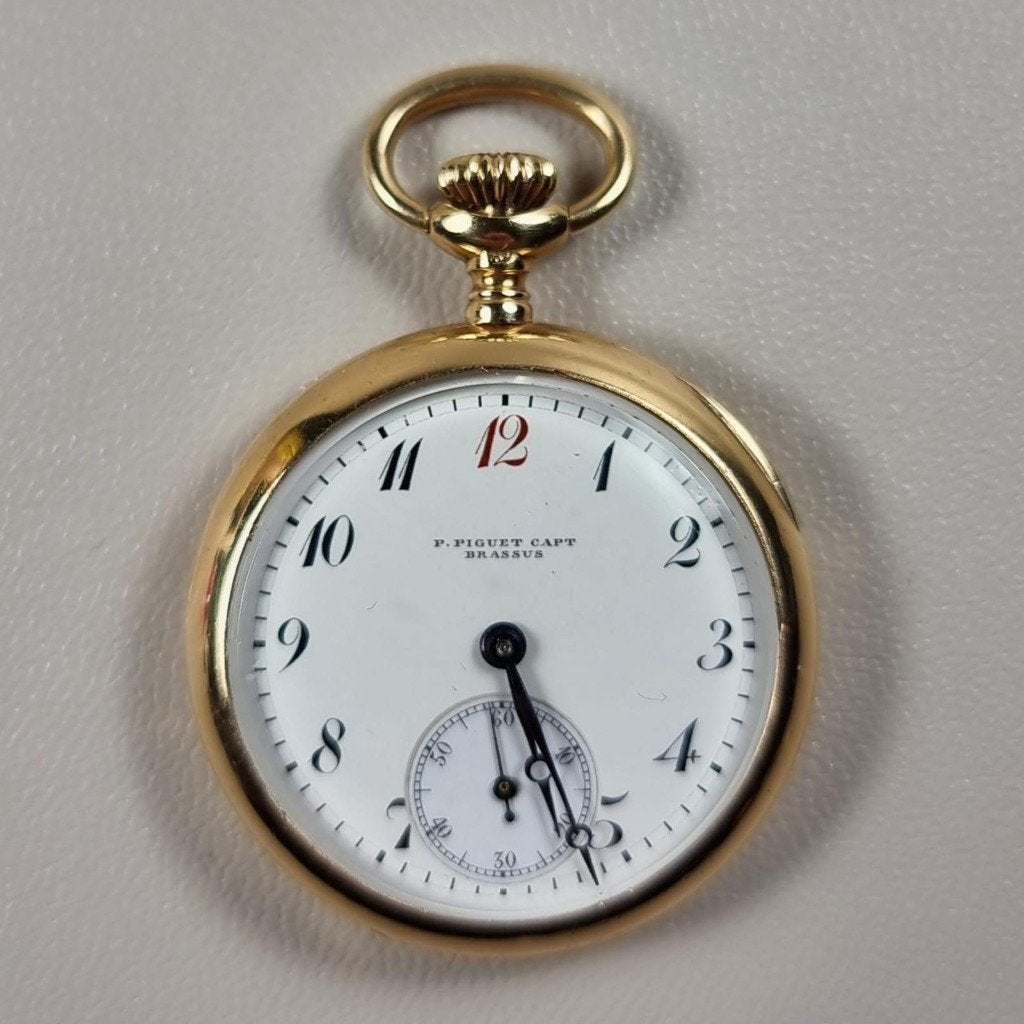 ANTIEK GOUDEN ZAKHORLOGE P. PIQUET Capt.Brassus, Overige merken, Zakhorloge, 1900 tot 1930, Ophalen of Verzenden