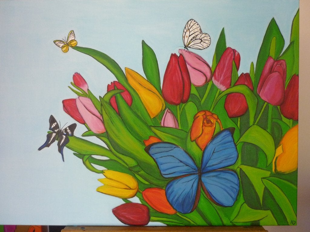 Tulpen, Acrylverf, Handgeschilderd, Ophalen of Verzenden, Bloemen