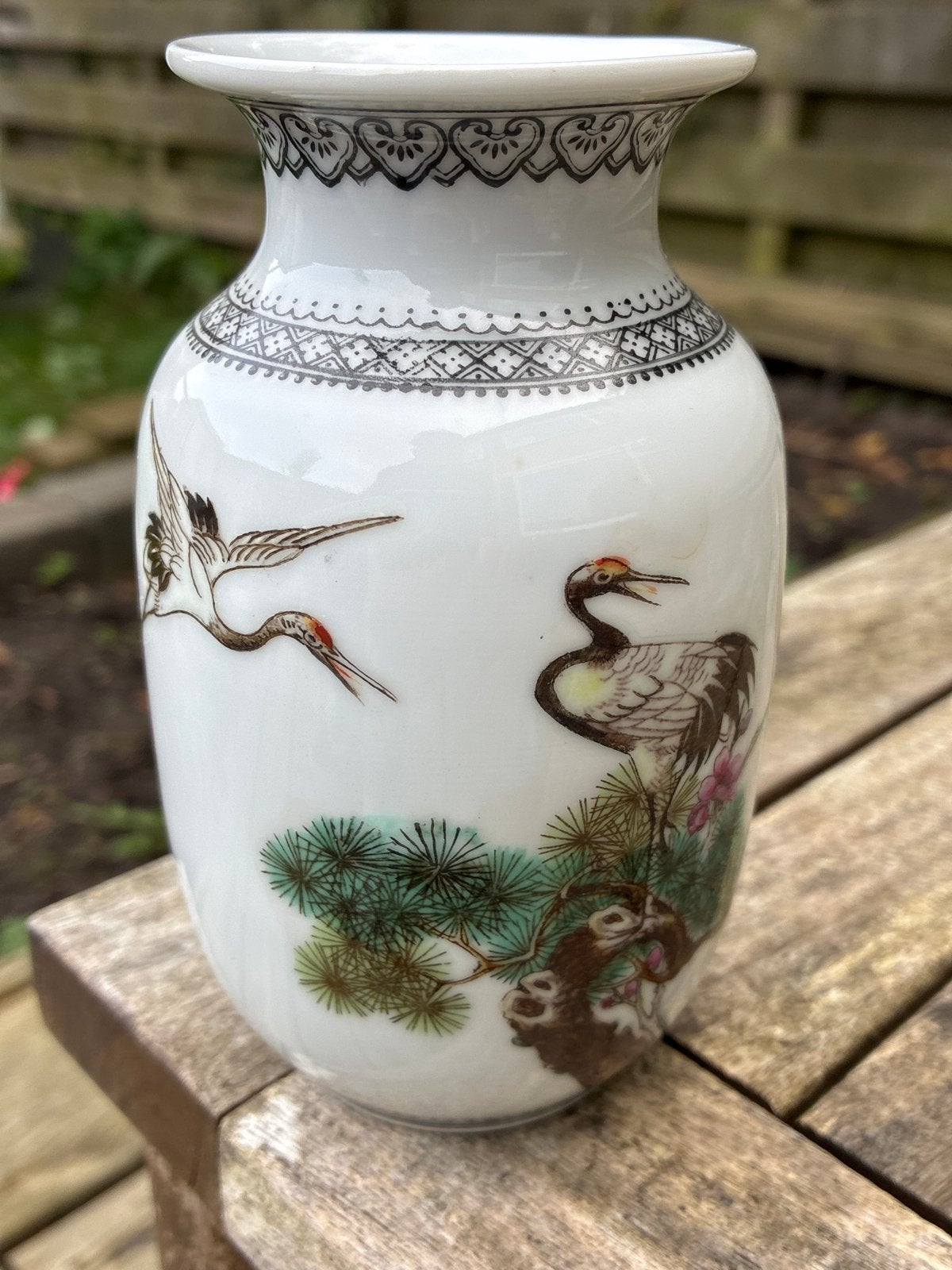 Antieke Chinees vaasje met kraanvogels en bloesem, Ophalen of Verzenden