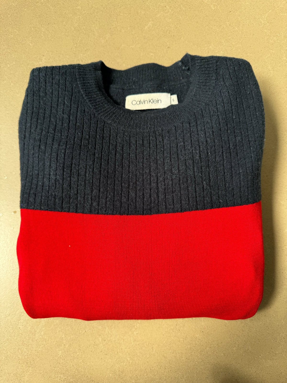 Calvin Klein wollen gebreide jurk blauw/rood maat S, Blauw, Ophalen of Verzenden, Zo goed als nieuw, Maat 36 (S)
